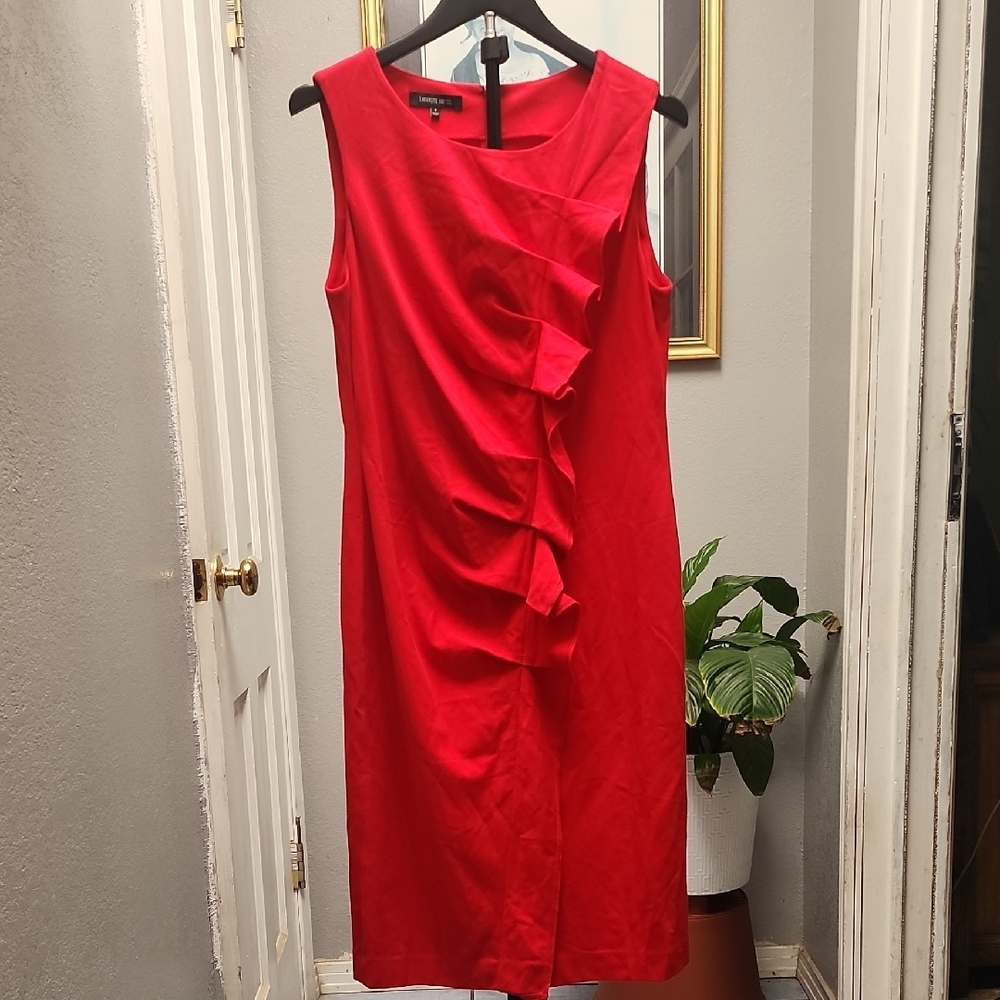 Lafayette 148 Old Money Red Sleeveless Ruffle Front Dress
